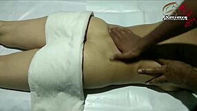 Indian lady receives full body massage in homemade setting close up