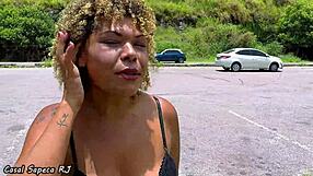 brazilian milf steps out of car for public fun in the heat