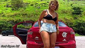 brazilian milf steps out of car for public fun in the heat
