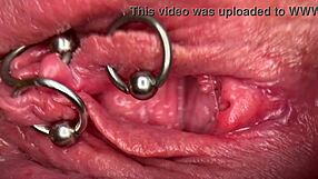 really close up macro my pierced clit and pussy until get very wet and pee go to inside my pussy