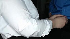 Slutty secretary jerks off her boss's big cock