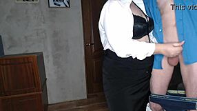 Slutty secretary jerks off her boss's big cock