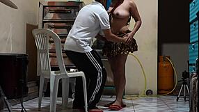 The bakery woman invites her neighbor on halloween day to celebrate at home she knows that her husband will not return today and that is why she has fun fucking