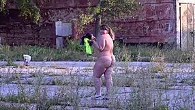 Curvy Milf Strips Outdoors Public