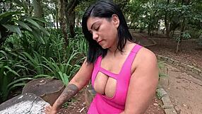 watch this nympho latina squirt in the park? she uses toys on her huge pussy outdoors