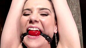 slut bound in extreme hogtie, hanged and whipped hard