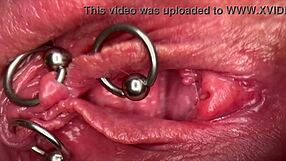 really close up macro my pierced clit and pussy until get very wet and pee go to inside my pussy