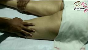 Indian lady receives full body massage in homemade setting close up