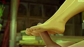 Blonde Rapunzel Tries Footjob on Cock in 3D Animation