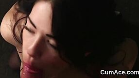 Sexy stunner gets covered in cum in extreme facial