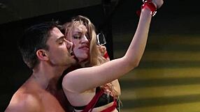 Bound leather sub enjoys session