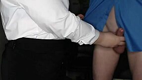 Slutty secretary jerks off her boss's big cock