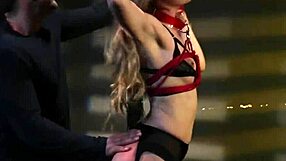 Bound leather sub enjoys session