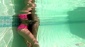 These cute teen lesbians have fun in the pool then fuck hard