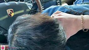 Petite 18+ brunette sucks cock in porsche