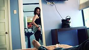 Husband fucks wife in bathroom, gives blowjob on bed, eats cum