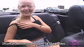 Hot blonde rides topless in convertible
