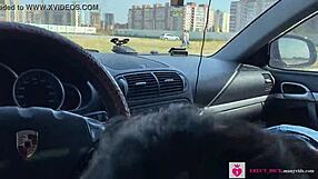 Petite 18+ brunette sucks cock in porsche