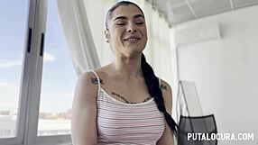 Big-titted horny babe fucks and swallows cum in raw session