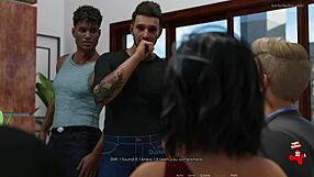 Anna shares exciting affection in a red dress and black stockings.