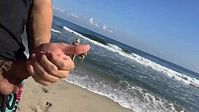 jerking off at the beach while sexy girls join in