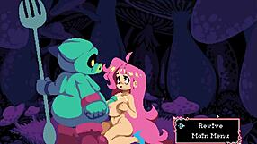 Hey, this hot monster girl femdom drains his balls in the game!