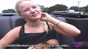 Hot blonde rides topless in convertible