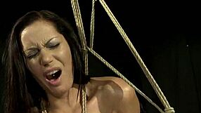 restrained sub punished by lezdom babe in garage