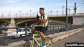 Granny masseuse Arwen in red lingerie strokes client’s huge cock during intense massage