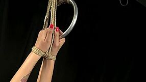 restrained sub punished by lezdom babe in garage