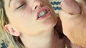 closeup blonde hotwife talks and receives a facial