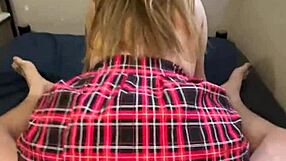 Tasty white-skinned latina with big ass and skirt gets fucked hard in bed!