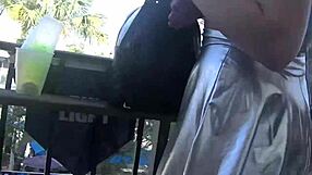 Exhibitionist wife Helena Price flashes her upskirt in public, and the crowd at Fantasy Fest loves it