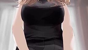 Anime girl in black dress rides cock and gets covered in cum, oh no!