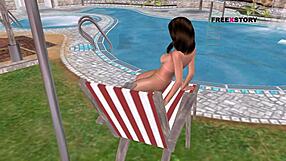 Watch this cute girl masturbate with a bottle by the pool! Is it hot?