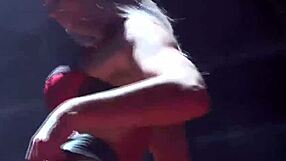 Wow, check this hot babe strip on a public stage! Her flexibility drives the crowd wild!