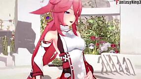 Intens 3D fantasi sex med Yae Miko i Genshin Impact Ahegao