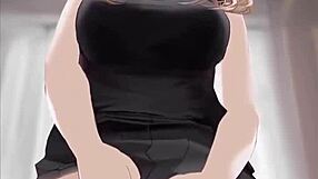 Anime girl in black dress rides cock and gets covered in cum, oh no!