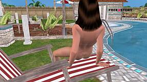 Watch this cute girl masturbate with a bottle by the pool! Is it hot?