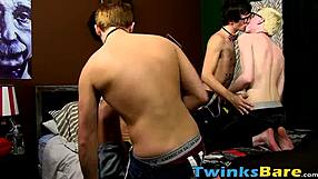 Skinny Twinks Engage in Bareback Foursome with Cumshots