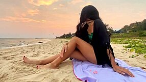 beautiful girl with long hair chasing sunsets on the beach, enjoying pure joy