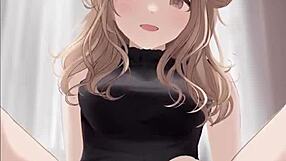 Anime girl in black dress rides cock and gets covered in cum, oh no!