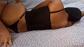 Amateur wife gets masked and fucked in the kitchen