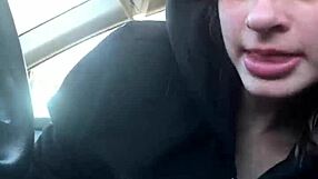 In the car, the brunette lesbian bestfriend dominates with road head