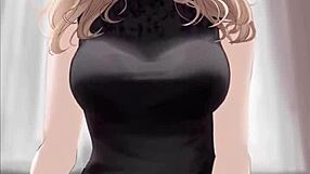 Anime girl in black dress rides cock and gets covered in cum, oh no!