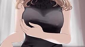 Anime girl in black dress rides cock and gets covered in cum, oh no!