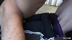 gay guy stretches partner with bareback action