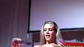 Wow, check this hot babe strip on a public stage! Her flexibility drives the crowd wild!