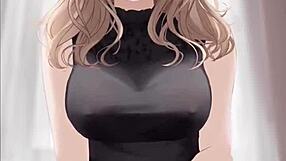 Anime girl in black dress rides cock and gets covered in cum, oh no!