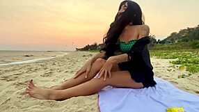 beautiful girl with long hair chasing sunsets on the beach, enjoying pure joy